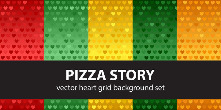 Heart pattern set "Pizza Story". Vector seamless backgrounds