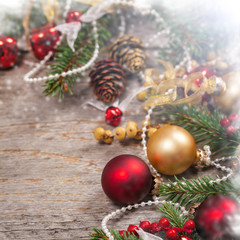 Holiday Decorations. Christmas background. Selective focus.