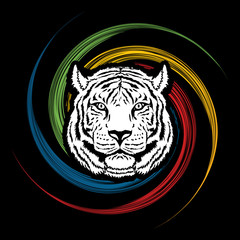 Tiger head designed on spin wheel graphic vector.
