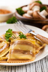 Mushroom Cheese Ravioli. Selective and soft focus.