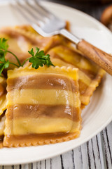 Mushroom Cheese Ravioli. Selective and soft focus.