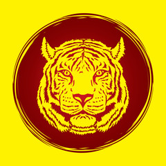 Tiger head designed on grunge circle graphic vector.
