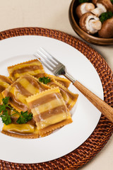 Mushroom Cheese Ravioli. Selective and soft focus.