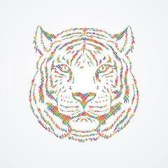 Tiger head designed using colorful pixels brush graphic vector.