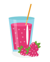 Raspberry juice in a glass. Fresh isolated on white background. fruit and icon. drink, compote. cocktail. Vector illustration 