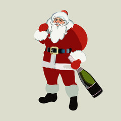2017. Christmas. Santa Claus with a bottle of champagne in hand. new year. vector