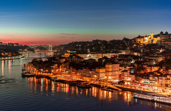 Evening city of Porto in Portugal.