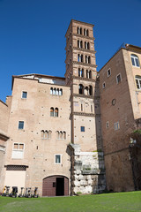 Fototapeta na wymiar ROME, ITALY - MARCH 11, 2016: The tower of church Basilica di Santi Giovanni e Paolo.