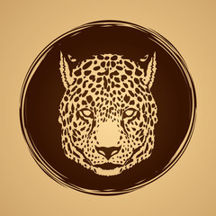 Cheetah head designed on grunge circle background graphic vector.