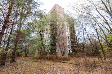 Empty abandoned building at Ghost town of Pripyat exclusion zone near the Chernobyl nuclear power...