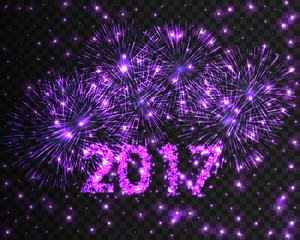 Happy New Year 2017 firework background. Greeting card with particle. Vector illustration