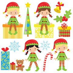 Christmas elf girl vector cartoon illustration