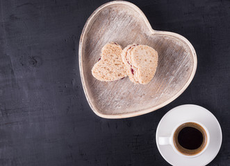 Sweet sandwiches in heart shape for Valentines day