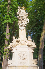 Fototapeta na wymiar Marianka - The baroque column of St. John the Nepomuk by M. Vogerl (1760).
