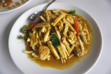 Spicy salmon and coconut shoot with chili paste