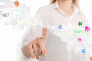 Future technology. Woman working with futuristic interface inter