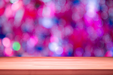 Wood table top on white pink bokeh abstract background - can be