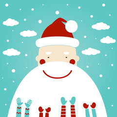 Fototapeta na wymiar Cute winter holiday card with Funny Santa Claus and children
