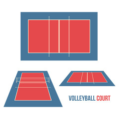 Volleyball Court Field Perspective Vector Graphic Illustration - Color