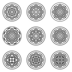 Set of abstract decorative elements, flowers and stars