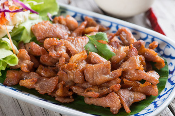 Deep fried pork with garlic and salt with Spicy Dipping Sauce