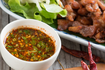 Deep fried pork with garlic and salt with Spicy Dipping Sauce