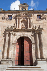 Fototapeta na wymiar SALAMANCA, SPAIN, APRIL - 17, 2016: The renaissance - baroqua (plateresque) portal of church Iglesia de San Marin (1586).