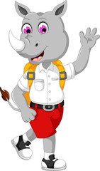 funny male rhino cartoon going to school
