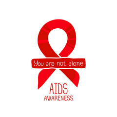World AIDS Day, 1st December, vector poster template. Red ribbon, hand drawn design element. Isolated on white