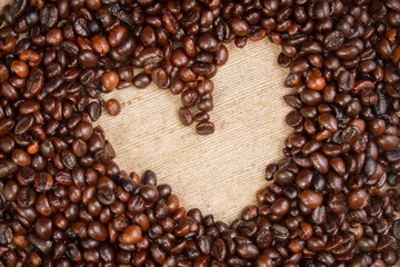 Wonderful shot of coffee bean, heart shape
