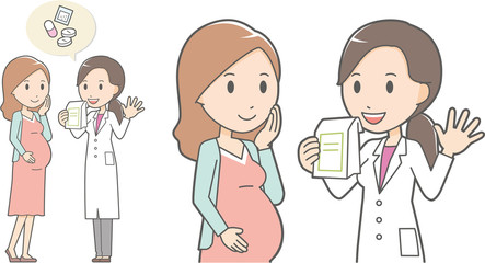 Female pharmacist and pregnant woman