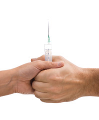 syringe in two hands