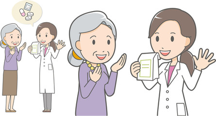 Female pharmacist and old woman