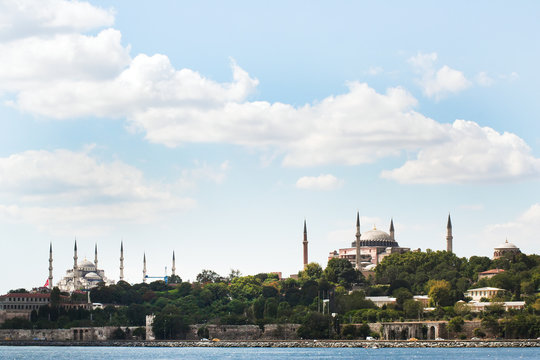 historical skyline of Istanbul with mosques surrounded by trees
