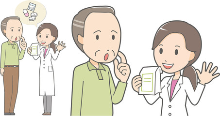 Female pharmacist and old man