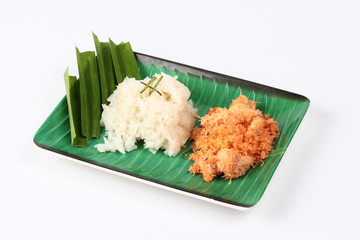 Sticky rice with stir-fried grated coconut,shrimp