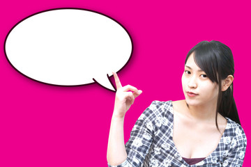 女性ポートレート｜日本人モデル｜漫画吹き出し｜パス付き