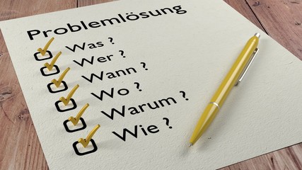 German problem solving checklist ballpen and tick marks