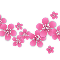 Spring Cherry blossom. Pink beautiful sakura with papercraft flowers.