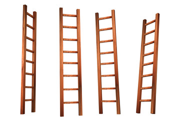 Wooden ladder isolated on a white background.3d illustration - obrazy, fototapety, plakaty