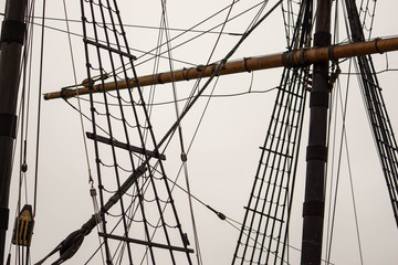 Fototapeta premium rigging and mast and ropes of a sailing ship up close