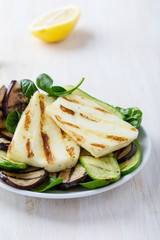 Grilled halloumi salad with eggplant and zucchini