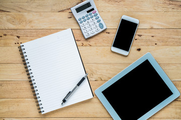 Flat lay blank open notebook and copy space.