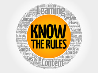 Know the Rules circle word cloud, business concept
