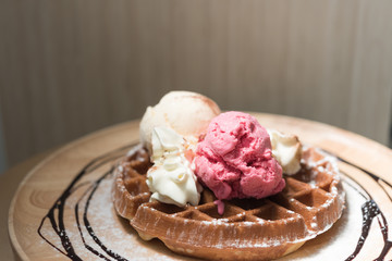 Strawberry and Vanilla icecream with honey toast