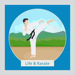 Life and karate circle icon with logo. Vector illustration