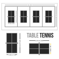 Table Tennis Court Vector Drawing Illustration with Size