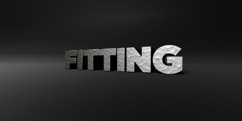 FITTING - hammered metal finish text on black studio - 3D rendered royalty free stock photo. This image can be used for an online website banner ad or a print postcard.