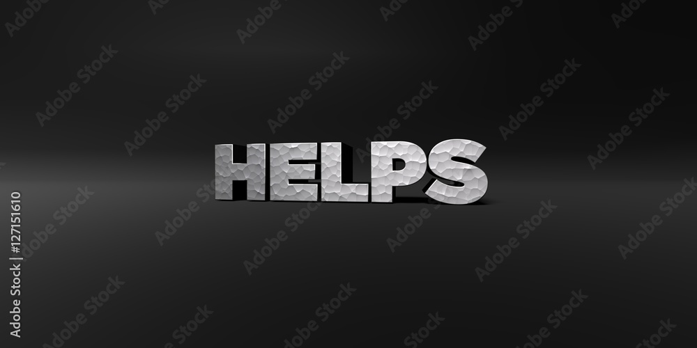 Fototapete helps - hammered metal finish text on black studio - 3d rendered royalty free stock photo. this imag