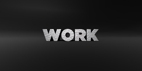 WORK - hammered metal finish text on black studio - 3D rendered royalty free stock photo. This image can be used for an online website banner ad or a print postcard.